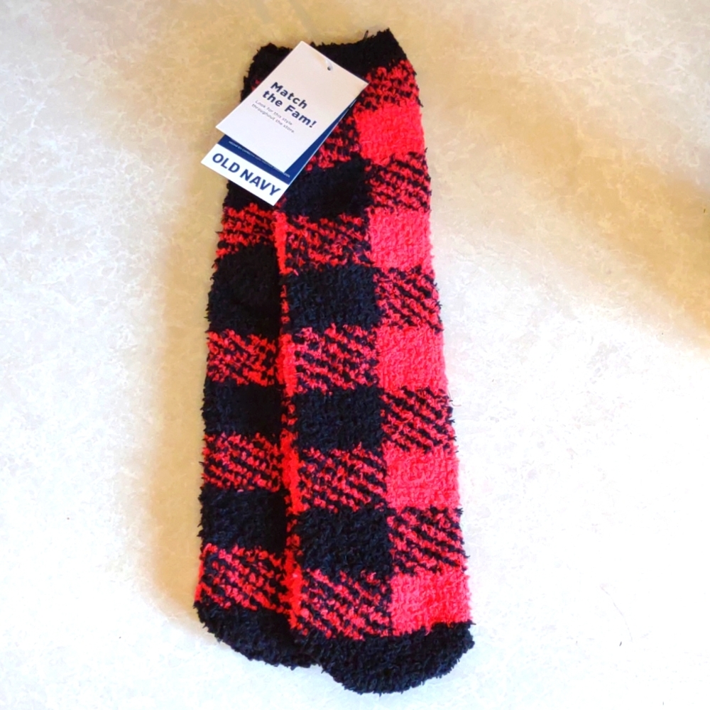Red Black Buffalo plaid cozy socks One size